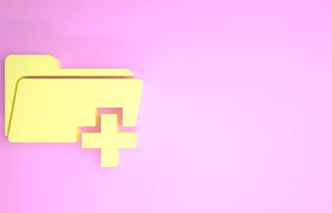 Yellow Add new folder icon isolated on pink background. New folder file sign. Illustrazione stock