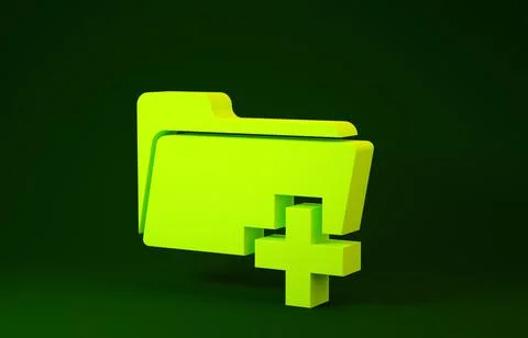 Yellow Add new folder icon isolated on green background. New folder file sign Stock-Illustration
