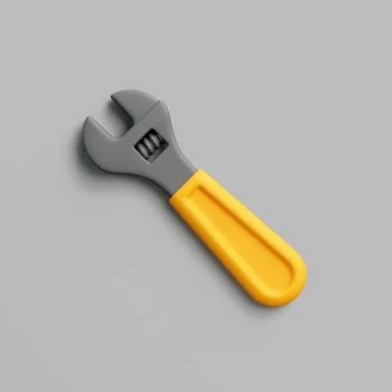Yellow Adjustable Wrench on Gray Background 스톡 일러스트