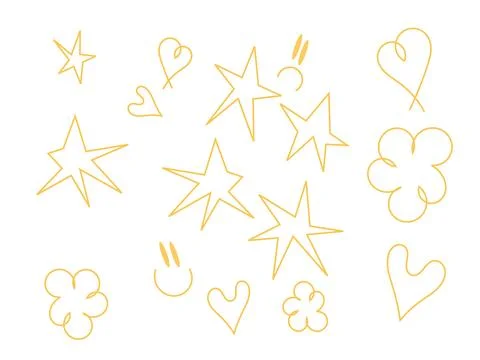 Yellow aesthetic doodle elements collection, Cute sketchy star and heart grap Ilustración de archivo