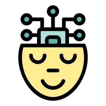 Yellow ai face is processing data with neural network and relaxing Illustrazione stock