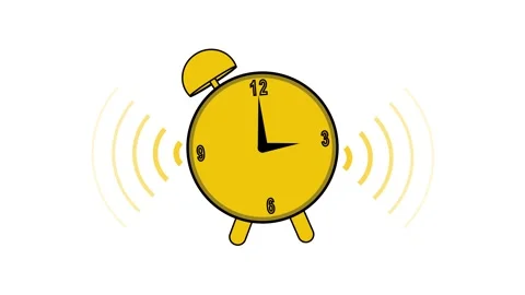 Yellow Alarm Clock Ringing With Sound Waves On White Background time wake u.. Stock Footage 321397143