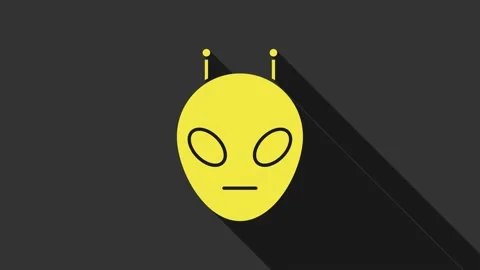Yellow Alien icon isolated on grey background. Extraterrestrial alien face or Stock Footage 147699039