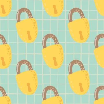 Yellow and beige colored lock ornament seamless pattern. Doodle vintage eleme Illustrazione stock