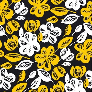 Yellow and black flowers repeatable motif Illustrazione stock