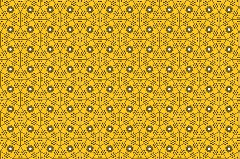 A yellow and black patterned background with a white flower in the center Illustrazione stock