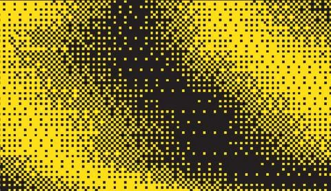 Yellow and black pixel halftone background pattern with abstract geometric Stock Illustration