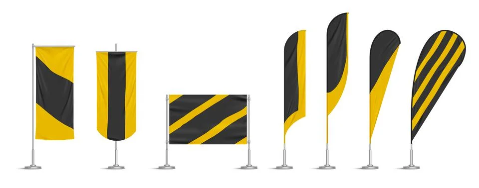 Yellow and black vinyl flags and banners on pole Stock Illustration