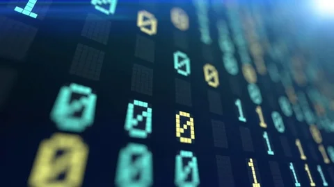 Yellow and Blue Binary Code Scroll Shallow Focus Stock Footage 78582673