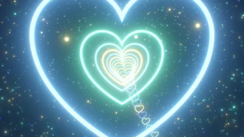 Yellow And Blue Heart Neon Tunnel Voyage Through The Starry Galaxy Stock Footage 242519081