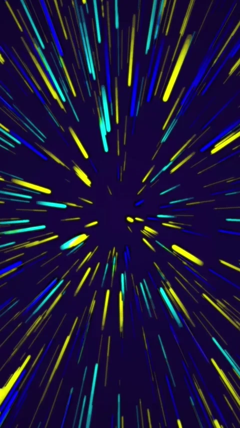 Yellow and Blue Neon Light Streaks Exploding from Center on Dark vertical m.. Stock Footage 321722997