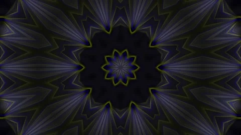 Yellow and blue rays of light on a dark background form kaleidoscopic patterns Stock Footage 221488041