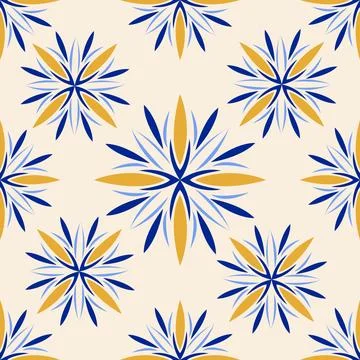 Yellow and Blue Seamless Pattern. Kitchen and Patio Decor Tile. イラスト素材