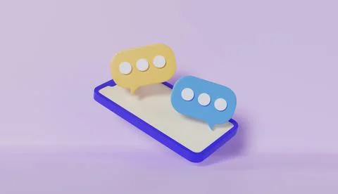 Yellow and blue speech bubbles on Phone with purple background Illustration