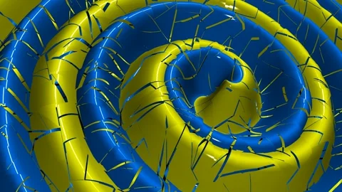Yellow and Blue Spiral Waves, Background, Exclusive, Paints, Unique Design Stock Footage 303660995