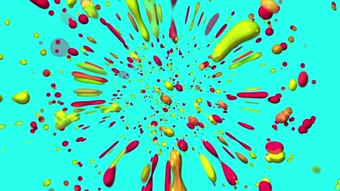Yellow and bright pink bubbles in a light blue liquid Stock Footage 106872068