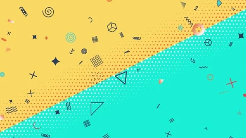 Yellow and cyan diagonal split with halftone dots and Memphis doodles Stock-Footage 348278728
