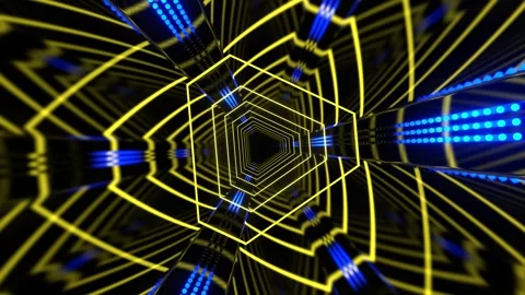 Yellow and Deep Blue Rotating Neon Tunnel with Appearance Effect Background  Stock Footage 344098043