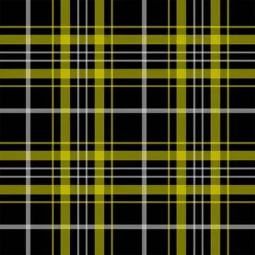 Yellow and gray plaid pattern on black background, textile fabric design Illustrazione stock