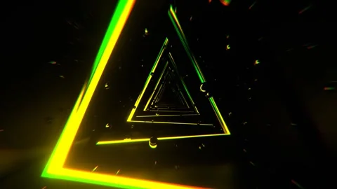 Yellow and Green Abstract Triangular Corridor with Levitating Spheres Backgr Stock Footage 299686103
