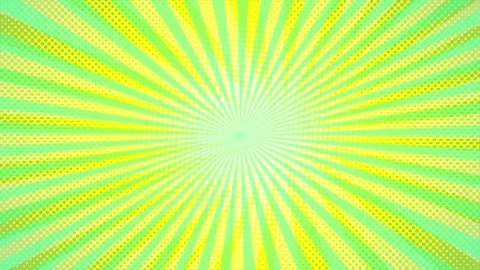 Yellow and green comic book style sunburst background with halftone dots Stock Footage 346725121