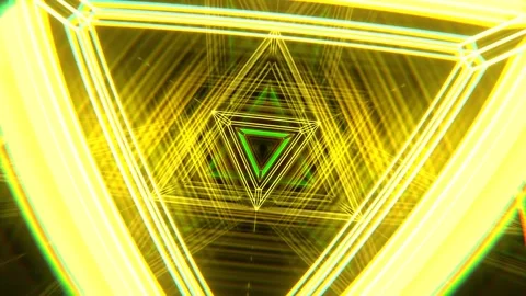 Yellow and Green Flight Through the Geometric Neon Spatial Matrix Background Stock Footage 316901224