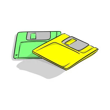 Yellow and green floppy data storage diskette vector illustration sketch dood Stock Illustration