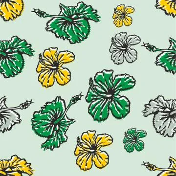 Yellow and green flowers pattern on green background. Floral print. Stock Illustration