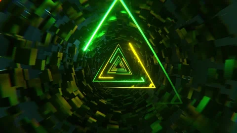 Yellow and Green Neon Sci-Fi Triangular Tunnel Background VJ Loop 4K Stock Footage 294909772