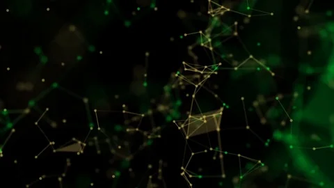 Yellow and green particles move slowly against a black background. 3d rendering. Stock Footage 83402404