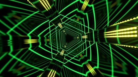 Yellow and Green Rotating Neon Tunnel with Appearance Effect Background VJ L Stock Footage 344098024