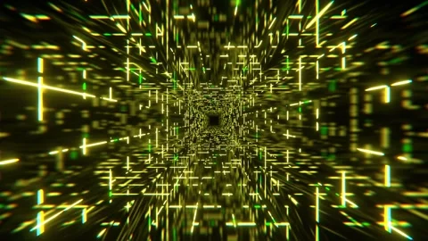 Yellow and Green Simple Square Cyber ​​Tunnel Background VJ Loop in 4K Stock Footage 306135019