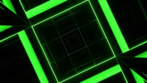Yellow and Green Square Rotating Tunnel with Star Strobe Light Background VJ Stock Footage 307399708