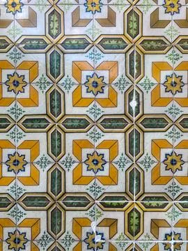 Yellow and Green Star Pattern Tiles Stock Photos