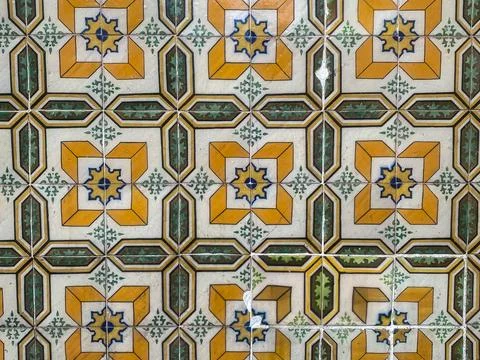 Yellow and Green Star Pattern Tiles Stock Photos