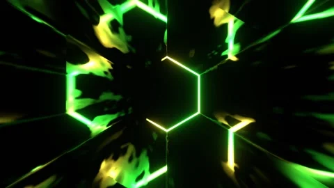 Yellow and Green Vortex Gate Neon Energy Flow Background VJ Loop in 4K Stock Footage 312804051