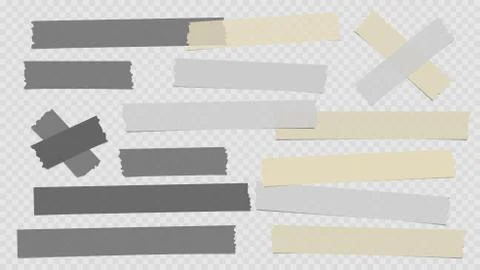 Yellow and grey different size adhesive, sticky, masking tape, paper pieces are Stock Illustration