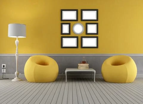 Yellow and grey old interior Stock Illustration