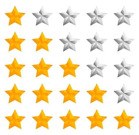 Yellow and grey one to five star review. Customer product rating review flat  Stock Illustration