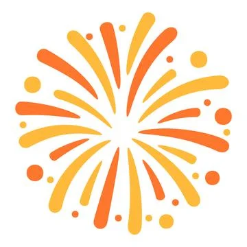 Yellow and orange cartoon firework burst with stars isolated on white Stock Illustration