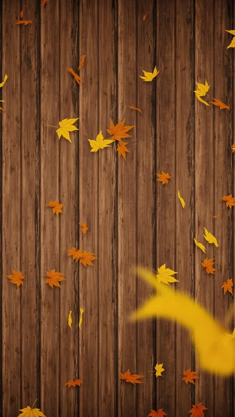 Yellow and orange maple leaves falling in front of a wooden fence Stock Footage 344150200