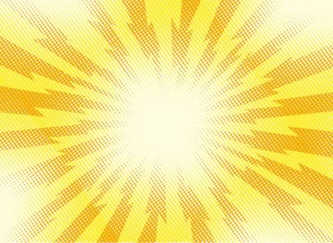 Yellow and orange pop art retro background with exploding rays of lightning c 스톡 일러스트