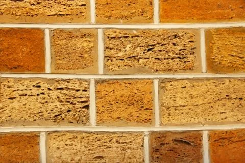 Yellow and orange shell limestone brick wall as abstract background. Foto stock