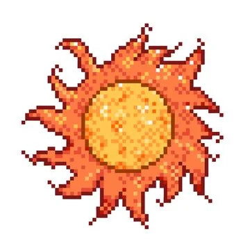 Yellow and orange sun vector art illustration pixel art. Stock Illustration