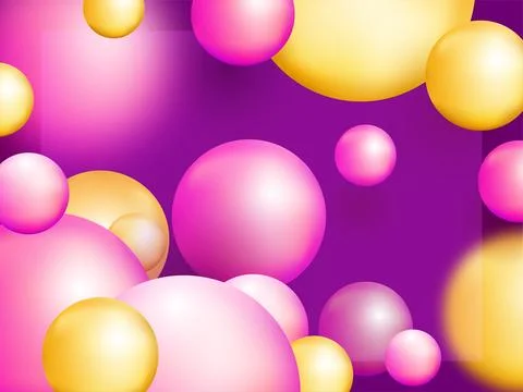 Yellow and Pink 3D Abstract bubbles or geometric balls decorated on purple .. Stock Illustration