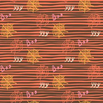 Yellow and pink colored spider web ornament seamless pattern. Orange stripped Stock Illustration
