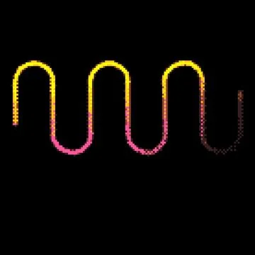 Yellow and pink gradient undulating stroke vector pixel art on black background 스톡 일러스트