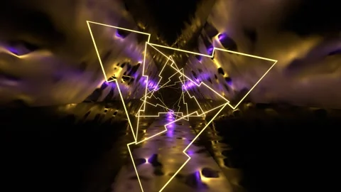 Yellow and purple Mystical Triangular Corridor with Fluorescent Light Backgr Stock Footage 334719438