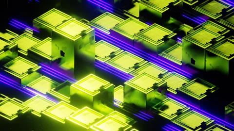 Yellow and Purple Sci-fi Neon Motion Background Loop Animation in 4K Stock Footage 244244792