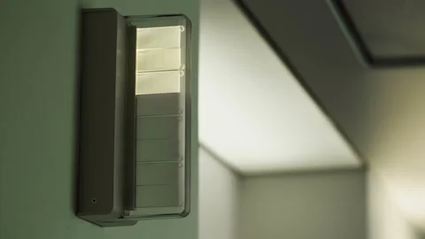 Yellow and Red alert lamp in hospital corridor Stock Footage 195247943
